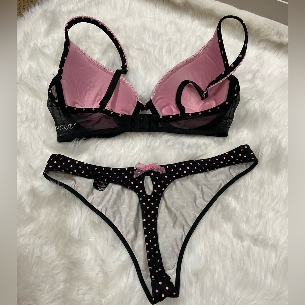 Sexy Little Things Victoria's Secret Black and Pink Polka Dot Panty